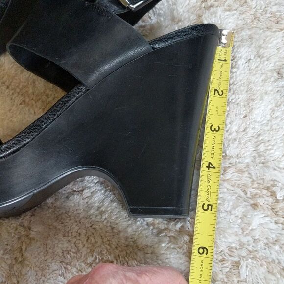 Franco Sarto Silver and Black Leather Platform Sandals - Picture 5 of 12